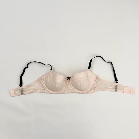 blush padded floral embroidered lace trim lined underwire demi bra | sz 36c - Picture 4 of 6